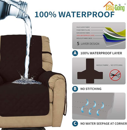 Easy-Going Sofa Slipcover Waterproof Oversized Recliner Chair Cover Non-Slip Fabric Couch Cover for Living Room Washable Furniture Protector for Pets Kids Children (Oversized Recliner, Chocolate)