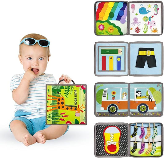 Quiet Book for Toddlers, Busy Book Montessori Toys with Preschool Learning Educational Activities for Boys & Girls，Toddler Book Activity for Car Travel Must Have Trip Essential