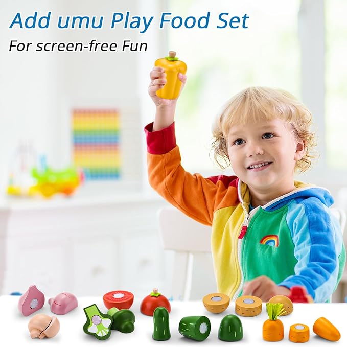 Cutting Vegetable Set - Wooden Play Food Kitchen Accessory, Multi - Pretend Play Accessories, Wooden Cutting Fruit Toys for Toddlers and Kids Ages 3+