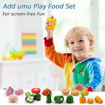 Cutting Vegetable Set - Wooden Play Food Kitchen Accessory, Multi - Pretend Play Accessories, Wooden Cutting Fruit Toys for Toddlers and Kids Ages 3+