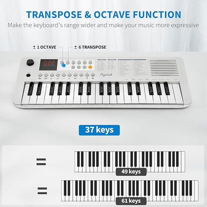 POGOLAB MK1 37 Keys Kids Keyboard Piano, Mini Portable Multi-Function Piano with Excellent Sound Quality, Built-In Speaker & LED Display, Small Electric Music Keyboard Gift for Beginners (White)