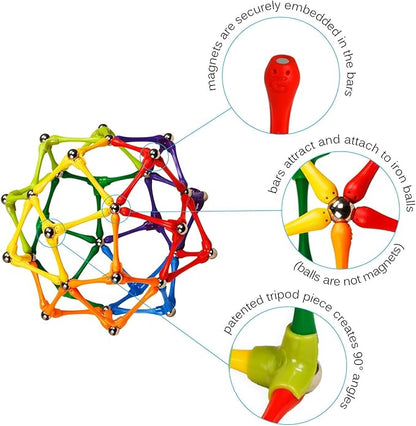 Goobi 180 Piece Magnetic Building Sticks Blocks Tiles Toy Magnet 3D Construction Set STEM Educational Toys for 3 4 5 6 7 8 Year Old Kids Boys Girls Adults with Storage Box and Instruction Guide