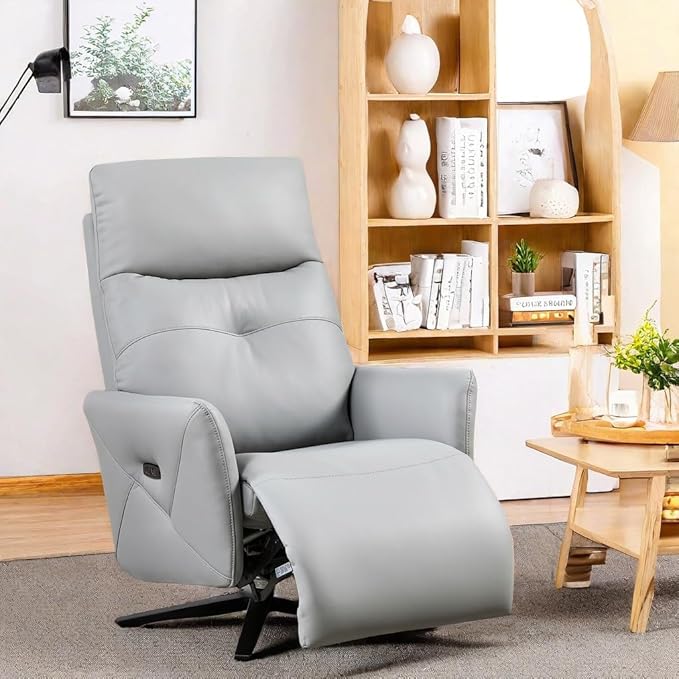 Recliner Chairs for Adults, Living Room Chair with Adjustable Headrest, Euro Contemporary Style Bedroom Chair with Dual Motor, Sofa Chair with USB Charge Port, Light Gray