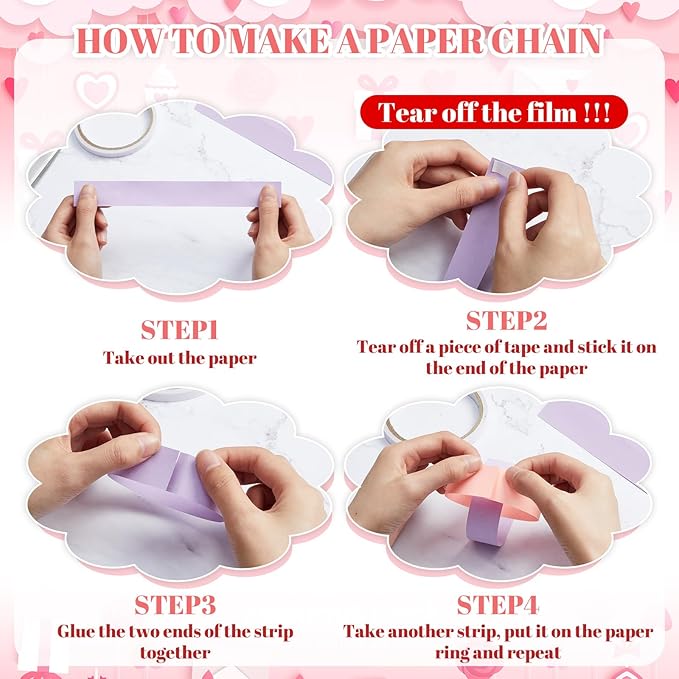 Lincia 600 Sheet Paper Chain Garland Strips 1x8 Inch with Double Sided Tape, DIY Construction Paper Chains for Birthday Wedding Holiday Party Decorations, Crafts Supplies (Macaron)