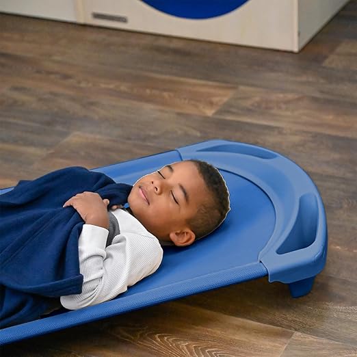 Children’s Factory Space Line Cot, Toddler, 42.5" Height, 22" Length, 9.5" Width, Blue (Pack of 4)