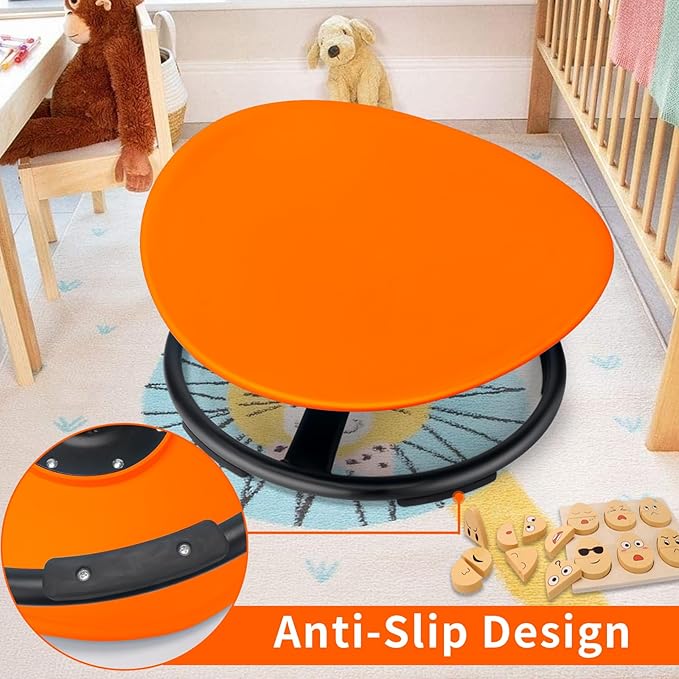Kids Sensory Swivel Chair, Autism Sensory Chair, Spinning Chair for Autistic Kids, Small Space, Spin Seat, Metal Base, Non-Slip Design, Orange