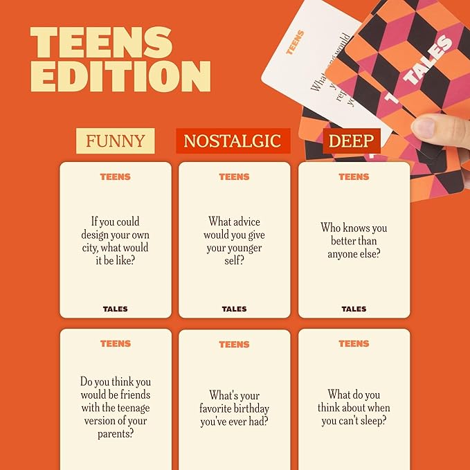 TALES 150 Conversation Cards, Teens Edition, Fun Family Games for Teens, Perfect for Dinners, Road Trips, Classrooms & Game Nights, Gifts & Gatherings, Conversation Starters to Spark Creativity