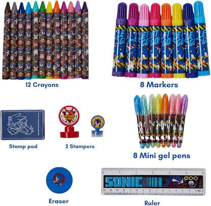 Innovative Designs Sonic The Hedgehog Deluxe Activity Set for Kids with Carrying Tin, Coloring Sheets, Stickers, & Art Supplies, 200+ Pieces