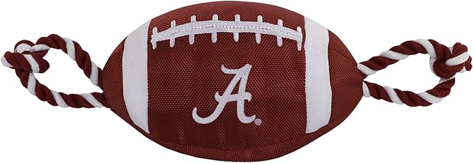 Pets First NCAA Alabama Crimson Tide Football Dog Toy, Tough Quality Nylon Materials, Strong Pull Ropes, Inner Squeaker, Collegiate Team Color