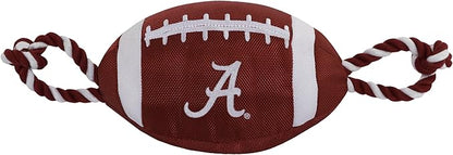 Pets First NCAA Alabama Crimson Tide Football Dog Toy, Tough Quality Nylon Materials, Strong Pull Ropes, Inner Squeaker, Collegiate Team Color