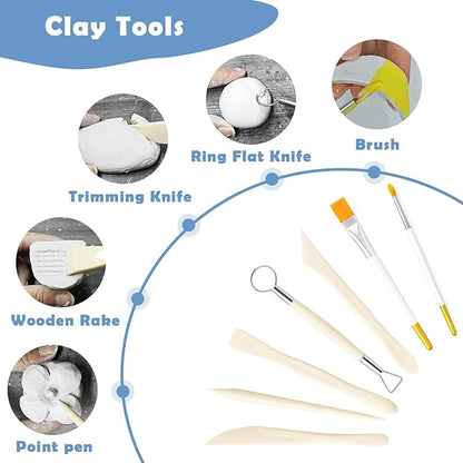 EIGTWEN 20pcs Air Dry Clay for Adults Kit, Includes Air Dry Clay and 50ml Gloss Glaze, Sculpting Tools, 8 Colors of Paint, Paintbrushes, Brushes, Sponges, A Surprise Gift for Art and Craft Enthusiasts