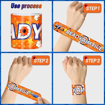 48PCS Dart War Party Favors Slap Bracelets, Dart Battle Wristbands Bracelets Goodie Bag Fillers for Dart War Gun Birthday Decorations Supplies for Kids Boys and Girls