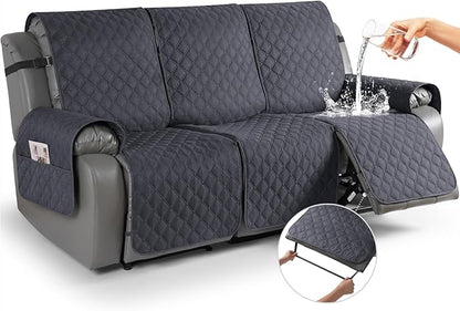 TAOCOCO 100% Waterproof Recliner Covers, Recliner Sofa Covers with Leg Straps, Reversible Recliner Couch Cover for Reclining Chair, Washable Couch Protector for Pets Kids(3 Seater, Charcoal Gray)