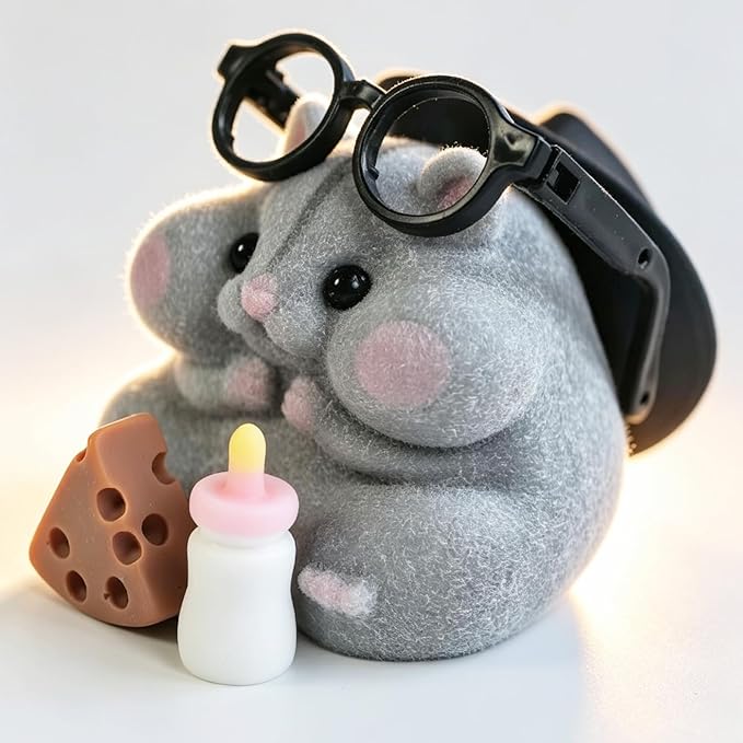 Handmade Taba Squishy Hamster Toy, Cute Squishy Hamster Fidget Toy, Realistic Hamster Toy, Soft Silicone Mochi Furry Toy, Stress Relief Gift for Adults & Kids, Sensory Anxiety Plushie (Gray)