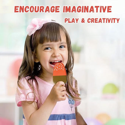 12 Pieces Ice Cream Toy Set with Wooden Popsicle Ice Cream Bar Pretend Play Food Accessories for Kids Encourage Role Play and Develops Social Skills for Children 3+
