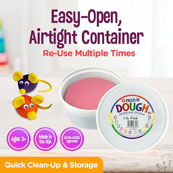 Hygloss Play Modeling Dough - Pink Dough Unscented - Safe & Non-Toxic for Kids Arts & Crafts - Party Favors - Classroom Supplies - 3lb