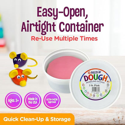 Hygloss Play Modeling Dough - Pink Dough Unscented - Safe & Non-Toxic for Kids Arts & Crafts - Party Favors - Classroom Supplies - 3lb