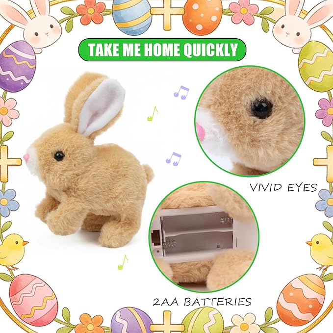 Hopping Bunny Toy, Interactive Electronic Bunny Stuffed Animal with Sounds and Movements, Animated Walking Wiggle Ears Twitch Nose, Easter Bunny Toys for Kids, Girls, Boys, Birthday Gift