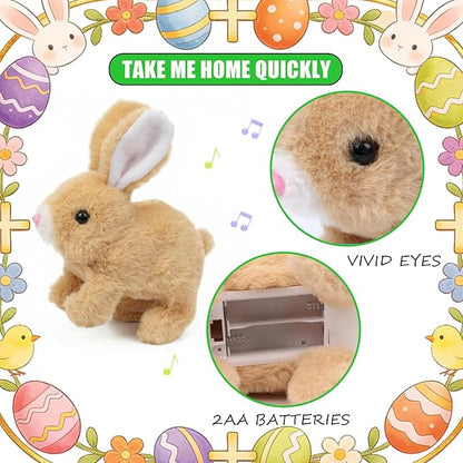 Hopping Bunny Toy, Interactive Electronic Bunny Stuffed Animal with Sounds and Movements, Animated Walking Wiggle Ears Twitch Nose, Easter Bunny Toys for Kids, Girls, Boys, Birthday Gift