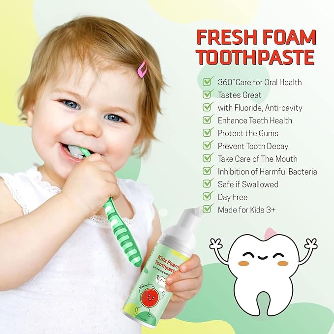 Foam Toothpaste Kids,Toddler Whitening Toothpaste with Low Fluoride & Natural Formula to Reduce Plaque,Kids Foaming Toothpaste for U Shaped Toothbrush for Children (Strawberry&Watermelon)