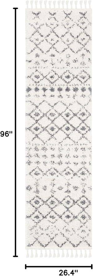 SAFAVIEH Berber Fringe Shag Collection 2'2" x 8' Cream / Dark Grey BFG516A Moroccan Non-Shedding Living Room Bedroom Dining Room Entryway Plush 1.2-inch Thick Runner Rug