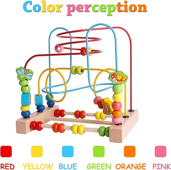 SHIERDU Wooden Toys with Animals Graphics Bead Maze Game Educational Abacus Beads Circle Toys Colorful Roller Coaster Game Gift for Toddlers Kids Children Girls Boys