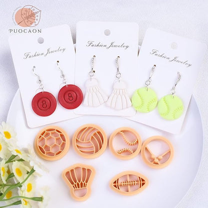 Puocaon Sports Polymer Clay Cutters - 16 Shapes Clay Cutters for Jewelry Making, Sports Theme Clay Earring Cutters, Tennis Badminton Billiards Clay Cutters, Plentiful Sports Clay Jewelry Cutters Set