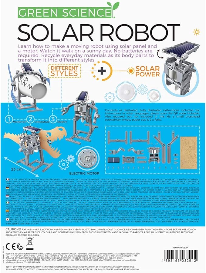 4M Green Science Solar Robot Kit - Green Energy Robotics, Eco-Engineering - STEM Toys Educational Gift for Kids & Teens, Girls & Boys (Packaging May Vary), Multi