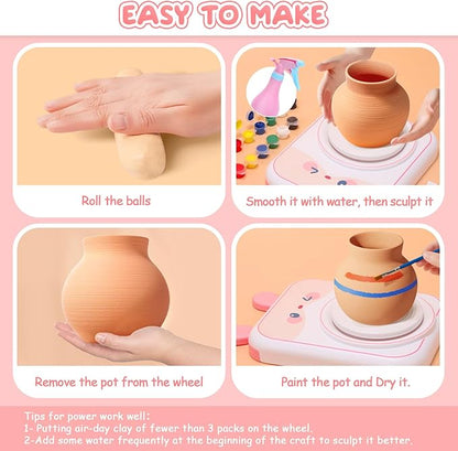 Skirfy Pottery Wheel for Kids Art Crafts Kits for Kids Ages 6-8 9-12 Clay Sculpting Tools & Painting Kit,Birthday Thanksgiving Christmas Gift Girls Toys 8-10,DIY Kits Clay Maker for Beginners