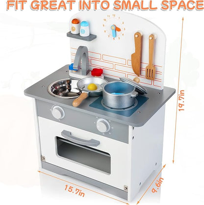 Wooden Toy Kitchen Set for Kids, Toy Kitchen Playset with Removable Sink Faucet & Play Food, Pretend Play Kitchen Toys for Toddlers Age 3+