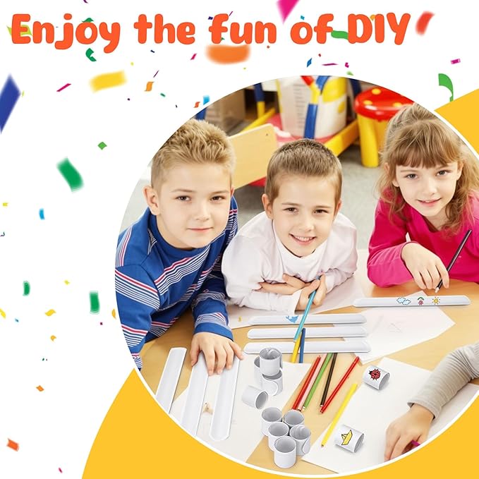 AMOR PRESENT Slap Bracelets Bulk, 64PCS White Slap Bracelets DIY Wrist Band Blank Snap Band for Kids Birthday Party Favors School Crafts Christmas Halloween Party Bag Fillers