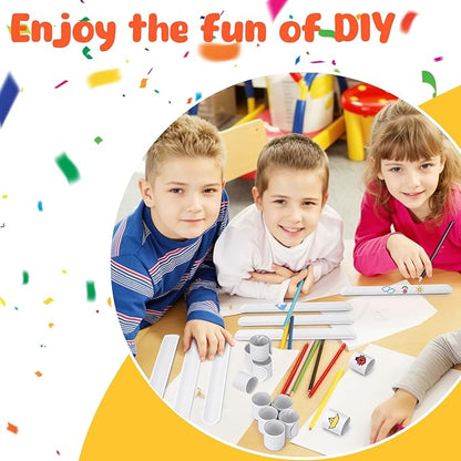 AMOR PRESENT Slap Bracelets Bulk, 64PCS White Slap Bracelets DIY Wrist Band Blank Snap Band for Kids Birthday Party Favors School Crafts Christmas Halloween Party Bag Fillers