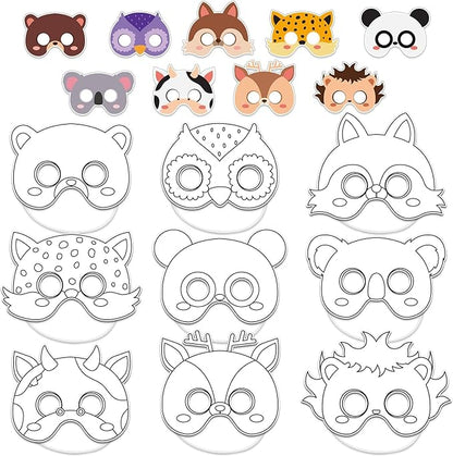 Lonfliness 36 Set Animal Coloring Mask Jungle Animal Paper Art Craft Kid Color Your Own Panda Blank DIY Mask Masquerade Birthday Party Dress-Up Decoration Favor School Classroom Activity Game Supplies