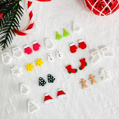Xaekicr Christmas Polymer Clay Cutters Set – 10 Pcs Clay Earring Cutters for Holiday Crafts, Snowman Gingerbread Tree Mittens – Polymer Clay Molds and Tools for Jewelry Making