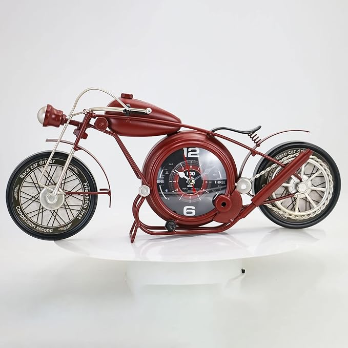 YOUKI Metal Motorcycle Wall Clock,Desk Shelf Clocks Digital Clock for Bedroom,Retro Vintage Non-Ticking Table Clock Battery Operated Silent,Easy to Read,Wall Art16.9 * 1.5 * 7.5 Inches,Red