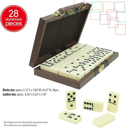Premium Double 6 Dominoes Set, Jumbo Domino Set with Leather Case, Classic Domino Game for Adults & Kids, Travel-Friendly, Durable & Easy to Read Tiles