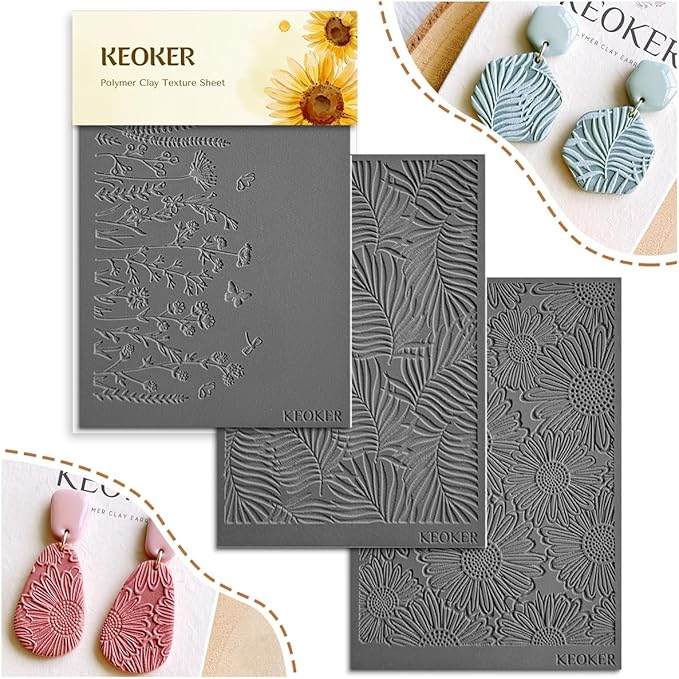 KEOKER Polymer Clay Texture Sheets, Clay Texture Mat for Making Earrings Jewerly, Polymer Clay Earrings Tools (A+B+C)