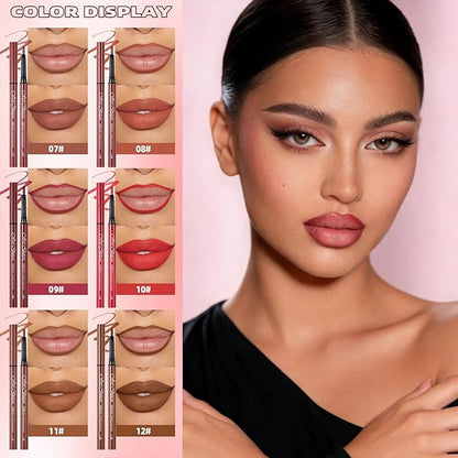 QiBest 12Pcs Velvet Lipstick Gel Lip Liner Pencil Set, Creamy Matte Crayon Lipsticks Long Lasting Lip Filler Makeup Kit for Women & Girls, Lipstick Pencils Pack with Rich Color & Smooth Application