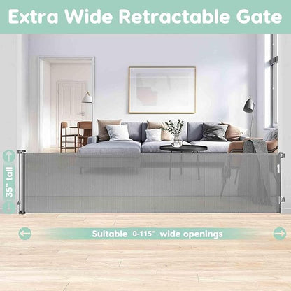 115 Inch Retractable Pet Gate for Dogs Extra Wide Baby Gate Retractable Baby Gates Extra Wide Puppy Gate Retractable Dog Gate for The House Extra Wide Child Safety Gate Extra Long Baby Gate for Stairs
