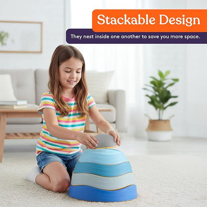 Special Supplies Stepping Stones for Kids, 5 Balance Indoor and Outdoor Blocks Promote Coordination, Balance, Strength, Child Safe Rubber, Non-Slip Edging, Stackable