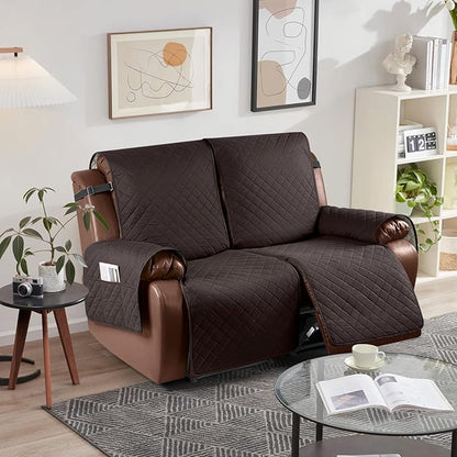 KinCam Waterproof Loveseat Recliner Cover, Non-Slip Reclining Couch Covers for 2 Seat, Recliner Sofa Cover Furniture Protector with Elastic Straps for Kids, Pets, Chocolate