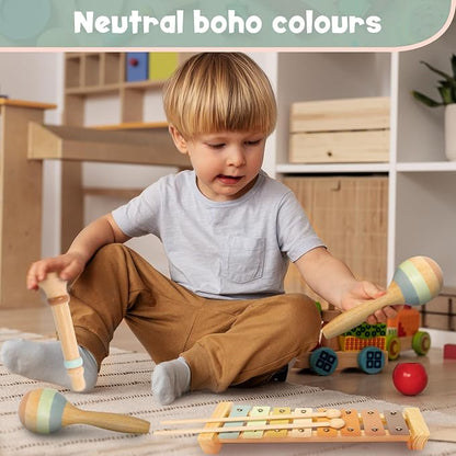Stoie's Wooden Musical Instruments for Toddlers 1-3 - Montessori Music Toys for 1 Year Old, with Xylophone, Tambourine and More - Aids Educational Development and Creativity -Baby Musical Instruments