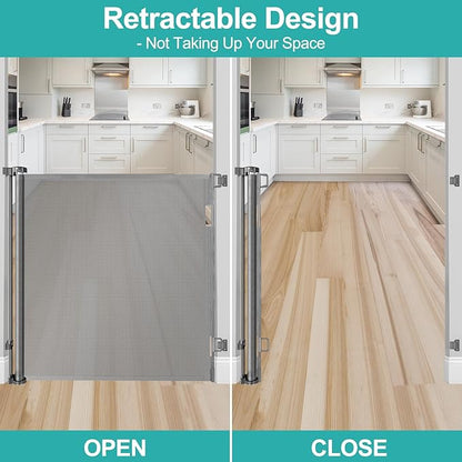 42 Inch Extra Tall Baby Gate for Kids 55" Wide Retractable Baby Gates Extra Tall Retractable Dog Gates for The House Extra Tall Pet Gate Extra Tall Dog Gate Tall Baby Gate for Stair Tall Mesh Dog Gate