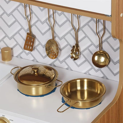 Wooden Play Kitchen Toy Set with Light, Kids Children Pretend Toy Kitchen Playset, Sink Play Toy Oven with Microwave,Toddler Cooking Set Toy for Ages 3+