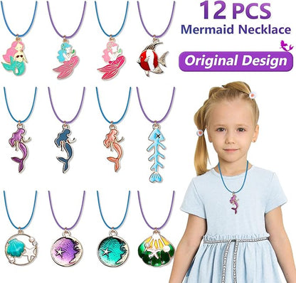 Golray Mermaid Party Favors Birthday Supplies Girls, Necklace Silicone Bracelet Gift Bag Sticker Keychain Ring Hairpin, Pinata Filler Goody Bag Stuffer Classroom Prize Kids Little Mermaid Party Decor
