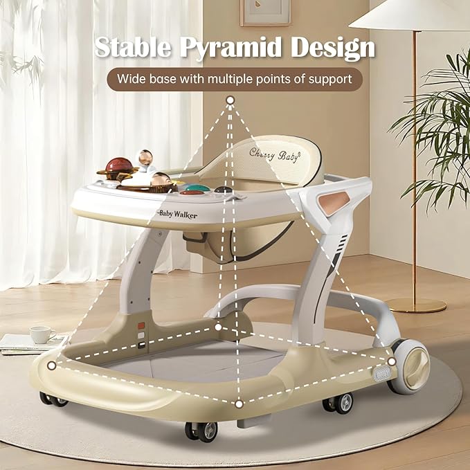Music and Lights Baby Walker with Wheels,9 Adjustable Heights Infant Toddler Walker,Baby Walkers with Foot Pads,Anti-Fall Baby Walker and Activity Center for Boys Girls Babies 6-18 Months
