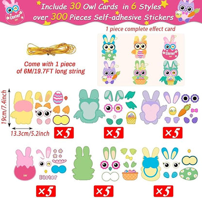 chiazllta 30 PCS Easter Paper Craft Kits DIY Owl Art Craft Make Your Own Easter Owl Bulk Set for Home Game Activities Party