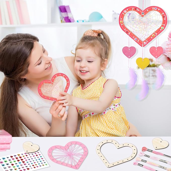 8Pack Dream Catcher Craft Kit for Kids Paint You Own Love Heart Wooden Dream Catcher Wooden Art and Craft Heart Cutous Unfinished Dream Catcher Wood Dream for Party Classroom Art Activity Project