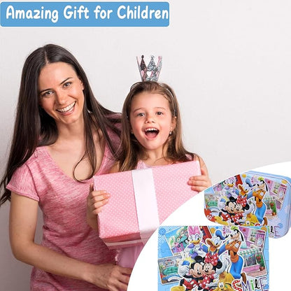 Minnie Mickey Puzzles for Kids Ages 4-8 60 Pieces Puzzles for Kids Ages 3-5 Mickey Mouse Puzzles for Girls and Boys Toys Jigsaw Puzzles in a Metal Box Educational Puzzles (Minnie Mickey 0687)