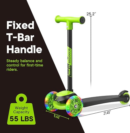 3 Wheel Scooter for Kids, Smooth Light Up LED Front Wheels, Wide Anti Slip Deck, Rear Foot Brake, Easy Lean to Steer Maneuvering, Indoor & Outdoor Ride On Toys for Ages 2 Up,